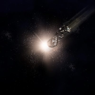 3D render of a background with meteorites flying through a space sky